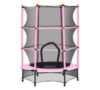 HOMCOM Cama Elástica Infantil Ø140 cm, Trampolín para Niños de 3-10 Años con Red de Seguridad y Marco de Acero, Carga 50 kg, para Interior y Exterior, Rosa