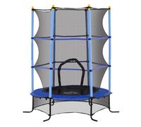 Homcom cama elástica infantil ø163x190 cm trampolín para niños de +3 años con red de seguridad y marco de acero carga 50 kg para interior y exterior azul y negro