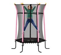 HOMCOM Cama Elástica Infantil de Jardín Ø163,5x190 cm Trampolín para Niños de +3 Años con Red de Seguridad y Marco de Acero para Interior Exterior Carga 50 kg Negro y Rosa