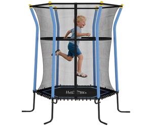 HOMCOM Cama Elástica Infantil de Jardín Ø163,5x190 cm Trampolín para Niños de +3 Años con Red de Seguridad Marco de Acero y sin Muelles para Interior Exterior Carga 50 kg Azul