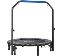 HOMCOM Cama Elástica Plegable Ø114 cm con Mango Ajustable Marco de Acero para Entrenamiento Piernas Cuerpo Azul y Negro