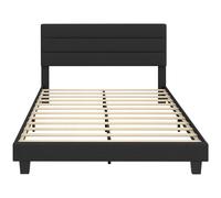 HOMCOM Cama Matrimonial 164x208 cm en Tejido Efecto Lino con Cabecero Regulable Negro Aosom España