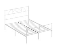 Homcom cama matrimonio, 140x190 cm, estructura de cama de acero con cabecero, soporte de listones de acero, espacio de almacenamiento debajo, blanco 98 cm