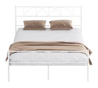 HOMCOM Cama Matrimonio 160x200 cm Estructura de Acero con Cabecero Blanco