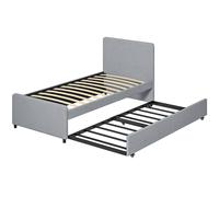 HOMCOM Cama Nido Individual 90x190 cm Estructura de Cama Tapizada en Lino con Cabecero y Piecero Listones de Madera Gris Claro