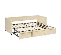 Homcom cama nido tipo diván 2 en 1 con base metálica tapizado suave y cama inferior extraíble con ruedas para colchones de 90x190 cm beige 75 cm