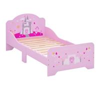 HOMCOM Cama Niños +3 Años Estrellas, Corazones y Castillo 143x73x60 cm Rosa | Cama Infantil de Madera, Carga 50 kg, para Dormitorio