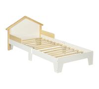 HOMCOM Cama para niños - estructura lecho con cabeza de cama casa y somier de lamas incluido - 90x190 cm - pino macizo Blanco Aosom España