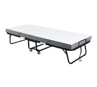 HOMCOM Cama Plegable 200x80 cm con 4 Ruedas, Cama de Camping Portátil, con Colchón Individual de 10 cm, Marco de Acero, Carga 150 kg, para Dormitorio, Salón, Oficina, Blanco