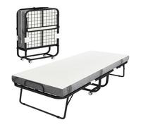 HOMCOM Cama Plegable 200x90 cm con 4 Ruedas, Cama de Camping Portátil, con Colchón Individual de 10 cm, Marco de Acero, Carga 150 kg, para Dormitorio, Salón, Oficina, Blanco