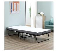 HOMCOM Cama Plegable 200x90 cm con 4 Ruedas, Cama de Camping Portátil, con Colchón Individual de 10 cm, Marco de Acero, Carga 150 kg, para Dormitorio, Salón, Oficina, Blanco