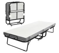 HOMCOM Cama Plegable 200x90 cm con 4 Ruedas Portátil Acero 150 kg Blanco | Cama de Camping, Colchón Individual de 10 cm, Marco de Acero, Dormitorio Salón Oficina
