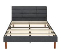 HOMCOM Cama Tapizada 140x200 cm con Cabecero Acolchado de Rejilla Almacenaje Inferior Láminas de Madera Gris