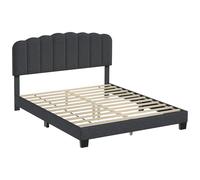 HOMCOM Cama Tapizada Doble 160x200 cm con Cabecero Acolchado Ajustable Láminas de Madera Fácil Montaje Gris Oscuro