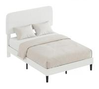 HOMCOM Cama Tapizada en Borreguito, 135x190 cm, Cama Matrimonio con Cabecero Ajustable en Altura, Listones de Madera, Blanco