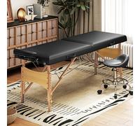 HOMCOM Camilla de Masaje Móvil Plegable de 2 Zonas, Mesa de Masaje Ajustable en Altura, Banco de Masaje de 70 cm de Ancho, Reposacabezas, Patas de Madera, Cama de Masaje, Tumbona Cosmética, Negra