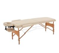 HOMCOM Camilla de Masaje Plegable 185x60 cm Camilla Estética Profesional con Reposacabezas Extraíble 2 Zonas Asa y Marco de Madera con Altura Regulable y Bolsa de Transporte Crema