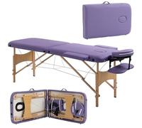 HOMCOM Camilla de Masaje Plegable 210x81 cm Camilla Estética Profesional con Reposacabezas Extraíble 2 Zonas Asa y Marco de Madera con Altura Regulable y Bolsa de Transporte Púrpura