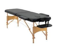 HOMCOM Camilla de Masaje Plegable 210x81 cm Camilla Estética Profesional con Reposacabezas Extraíble 2 Zonas Asa y Marco de Madera con Altura Regulable y Bolsa de Transporte Negro