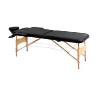 Homcom camilla de masaje plegable 210x81 cm camilla estética profesional con reposacabezas extraíble 2 zonas asa y marco de madera con altura regulable y bolsa de transporte negro
