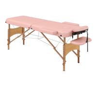 HOMCOM Camilla de Masaje Plegable con Reposacabezas Extraíble Asa Marco de Madera y Altura Regulable 185x60x64-88 cm Rosa