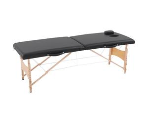 HOMCOM Camilla de Masaje Plegable Mesa de Masaje Portátil con Reposacabezas Marco de Madera Camilla Fisioterapia con Altura Regulable y Bolsa de Transporte 186x60x58-81 cm Negro