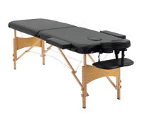 HOMCOM Camilla de Masaje Plegable 210x81 cm Camilla Estética Profesional con Reposacabezas Extraíble 2 Zonas Asa y Marco de Madera con Altura Regulable y Bolsa de Transporte Negro