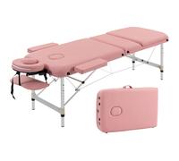 HOMCOM Camilla Masaje Plegable de Aluminio con Altura Ajustable 3 Zonas Reposacabezas Extraíble Bolsa de Transporte Rosa