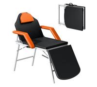 Homcom camilla masaje plegable portátil camilla estética profesional de 3 zonas con respaldo soporte para piernas ajustables reposacabezas extraíble reposabrazos acolchados para spa 182x82 cm naranja