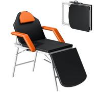HOMCOM Camilla Masaje Plegable Portátil Camilla Estética Profesional de 3 Zonas con Respaldo Soporte para Piernas Ajustables Reposacabezas Extraíble Reposabrazos Acolchados para SPA 182x82 cm Naranja