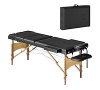 HOMCOM Camilla Masaje Plegable Portátil Camilla Estética Profesional de Madera de 3 Zonas con Altura Ajustable Reposacabezas Reposabrazos Acolchados para SPA Pestañas Tatuajes 215x60x64-89 cm Negro