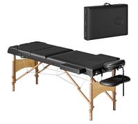 HOMCOM Camilla Masaje Plegable Portátil Camilla Estética Profesional de Madera de 3 Zonas con Altura Ajustable Reposacabezas Reposabrazos Acolchados para SPA Pestañas Tatuajes 215x60x64-89 cm Negro