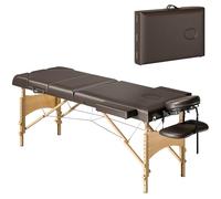 HOMCOM Camilla Masaje Plegable Portátil Camilla Estética Profesional de Madera de 3 Zonas con Altura, Respaldo, Soporte para Piernas, Reposacabezas Ajustables Brazos Acolchados 215x60x64-89 cm Marrón