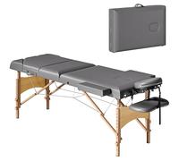 HOMCOM Camilla Masaje Plegable Portátil Camilla Estética Profesional de Madera de 3 Zonas con Altura, Respaldo, Soporte para Piernas, Reposacabezas Ajustables Brazos Acolchados 215x60x64-89 cm Gris