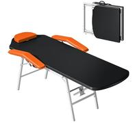 HOMCOM Camilla Masaje Plegable Portátil de 3 Zonas con Soporte para Piernas Regulable y Respaldo, Reposacabezas Extraíble, Reposabrazos Acolchados, Camilla Estética Profesional, 182x82 cm Naranja