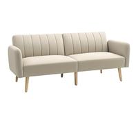 HOMCOM Canapé Convertible 2 Places Design scandinave Dossier inclinable 3 Positions Pieds Bois Tissu Aspect Lin Beige