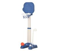 HOMCOM Canasta de Baloncesto 2 en 1 Canasta de Baloncesto Infantil con Aro Ajustable en Altura de 83-120 cm Pelotas y Palo de Golf 46x41x116-153 cm Azul y Blanco