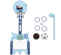 HOMCOM Canasta de Baloncesto 4 en 1 con Soporte Juego de Golf y Balón de Fútbol Altura Ajustable Azul para Niños +3 Años Aosom España