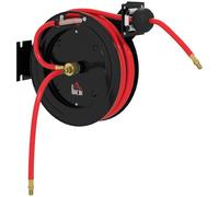 HOMCOM Carrete manguera aire automático 15m+1m | Conexión 1/4", 9,5x15,8mm, máx 20 bar, freno manguera, carrete con soporte pared.