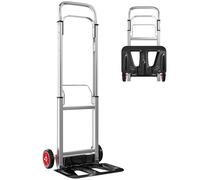 HOMCOM Carretilla Plegable de Aluminio con Mango Telescópico Ajustable, Carga 90 kg, Carretilla de Mano con Ruedas, para Garaje, Oficina, Equipaje, Viajes, Mudanzas y Compras, Plata y Negro