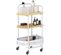 HOMCOM Carrito Auxiliar 49,5x32,5x82,5 cm Blanco y Madera Natural