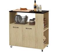 HOMCOM Carrito Auxiliar con Ruedas, 2 Puertas, 75x40x80,5 cm, Natural