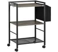 HOMCOM Carrito Auxiliar con Ruedas 3 Niveles 2 Ganchos 66x40x80,5 cm Gris