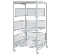 HOMCOM Carrito Auxiliar con Ruedas 3 Niveles 34x29,5x57,5 cm Blanco