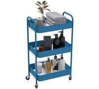 HOMCOM Carrito Auxiliar con Ruedas Carrito de Almacenamiento con 3 Cestas y Marco de Acero para Salón Dormitorio Oficina Cocina 45x30,6x79 cm Azul Oscuro