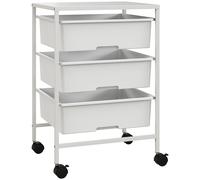 HOMCOM Carrito Auxiliar con Ruedas con 3 Cestas para Almacenamiento y Marco de Acero para Cocina Baño 40,8x33,5x60,5 cm Blanco Aosom España