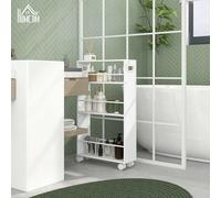 HOMCOM Carrito Auxiliar con Ruedas Carrito de Cocina 45x15x80 cm Blanco