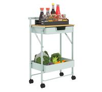 HOMCOM Carrito Auxiliar con Ruedas de 2 Niveles Carro de Cocina con 1 Cajón y 1 Cesta Carrito Organizador para Dormitorio Salón Oficina Verde Claro