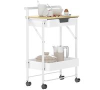 HOMCOM Carrito Auxiliar con Ruedas de 2 Niveles Carro de Cocina con 1 Cajón y 1 Cesta Carrito Organizador para Dormitorio Salón Oficina Blanco