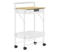 HOMCOM Carrito Auxiliar con Ruedas de 2 Niveles Carro de Cocina con 1 Cajón y 1 Cesta Carrito Organizador para Dormitorio Salón Oficina Blanco